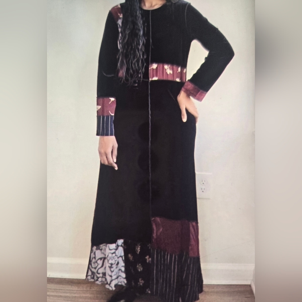 Something Old Something New-Patchwork Black Velvet Vintage Maxi Witchy Dress